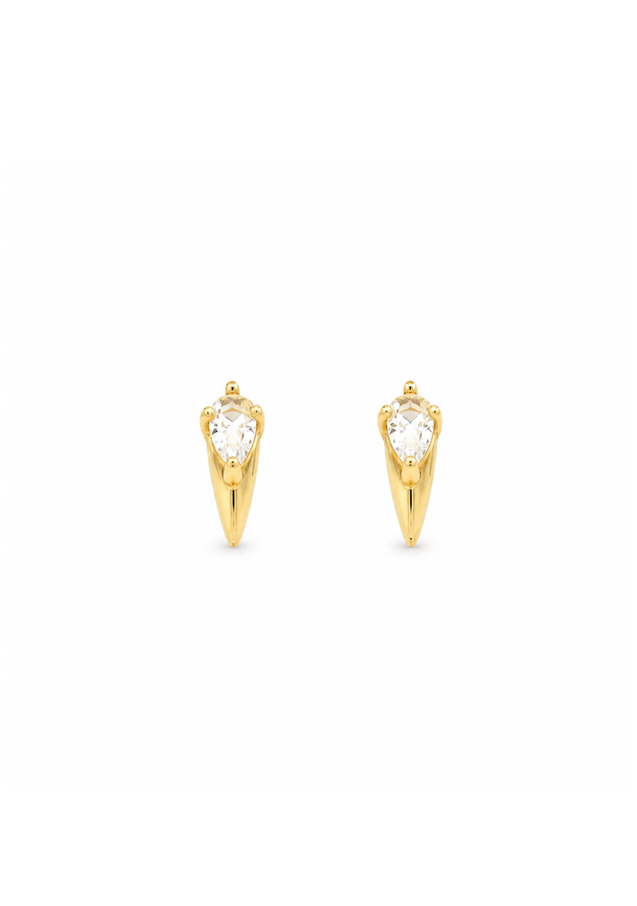 14ct Yellow Gold White Sapphire Spike Stud Earrings