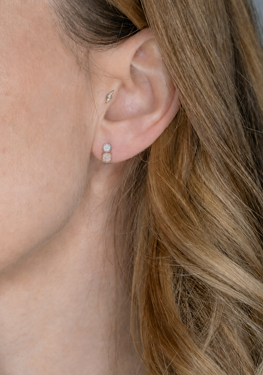 Pink Diamond & White Diamond 9k Rose & White Gold Stud Earrings