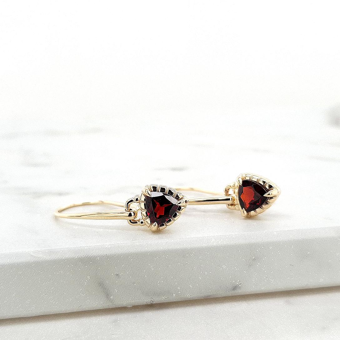 Garnet 9k Yellow Gold Drop Hook Earrings