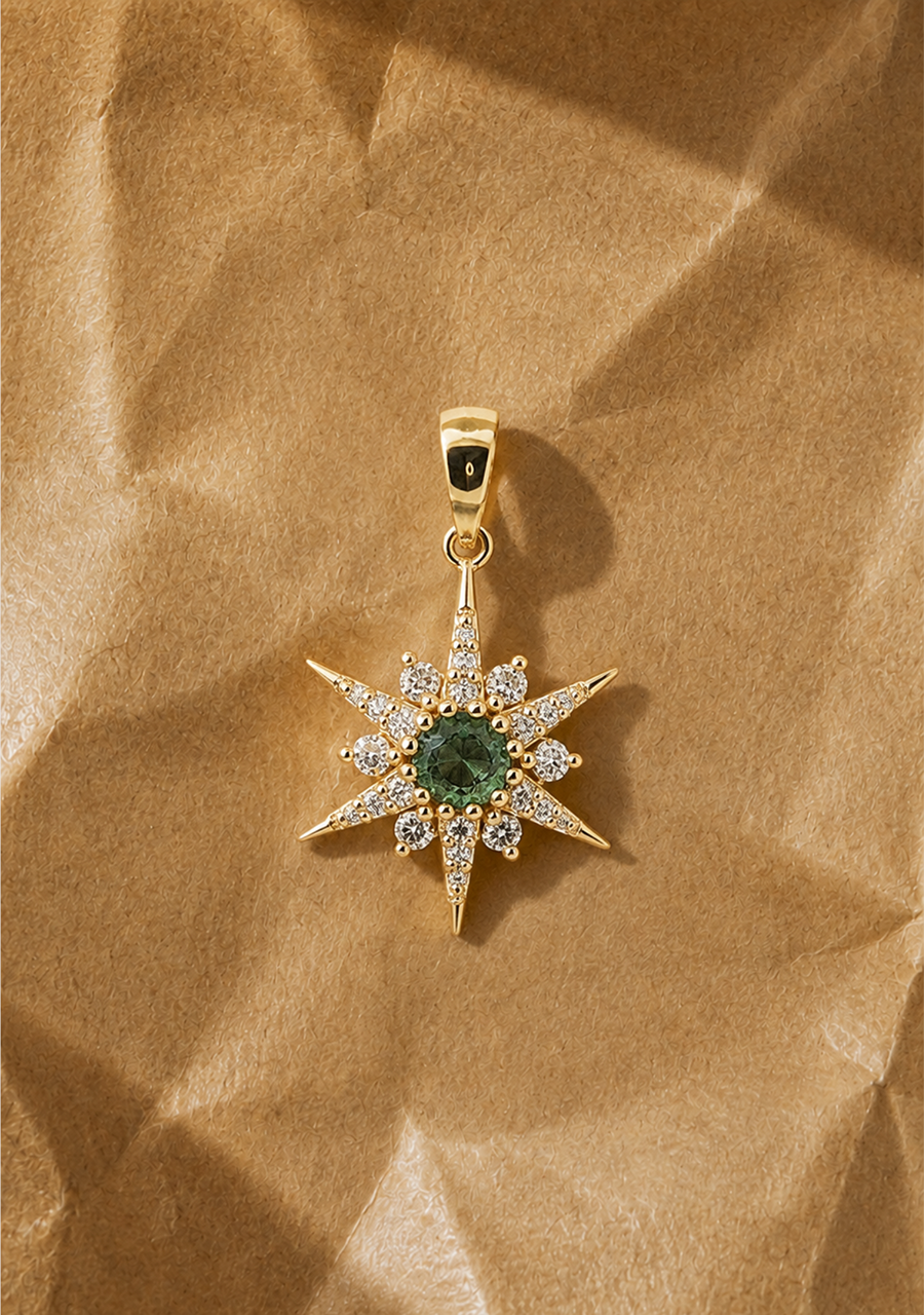 Mint Tourmaline & Diamond 9k Yellow Gold Star Pendant