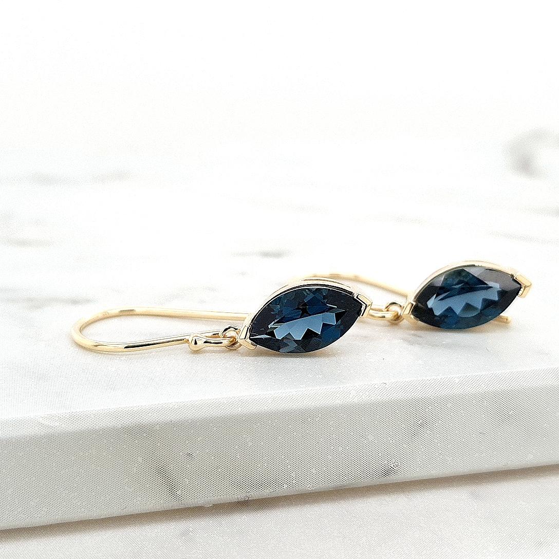 London Blue Topaz 9k Yellow Gold Hook Earrings
