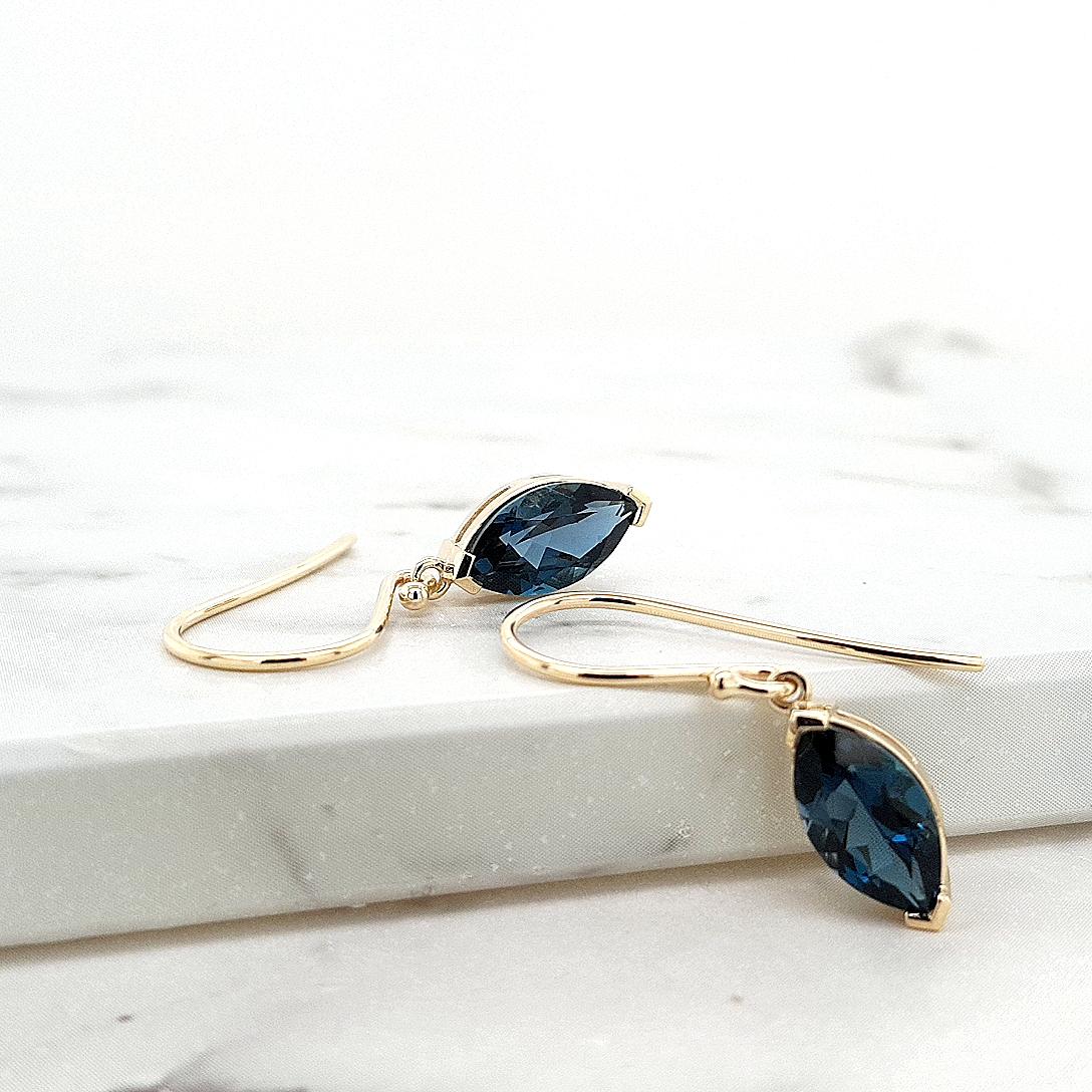 London Blue Topaz 9k Yellow Gold Hook Earrings
