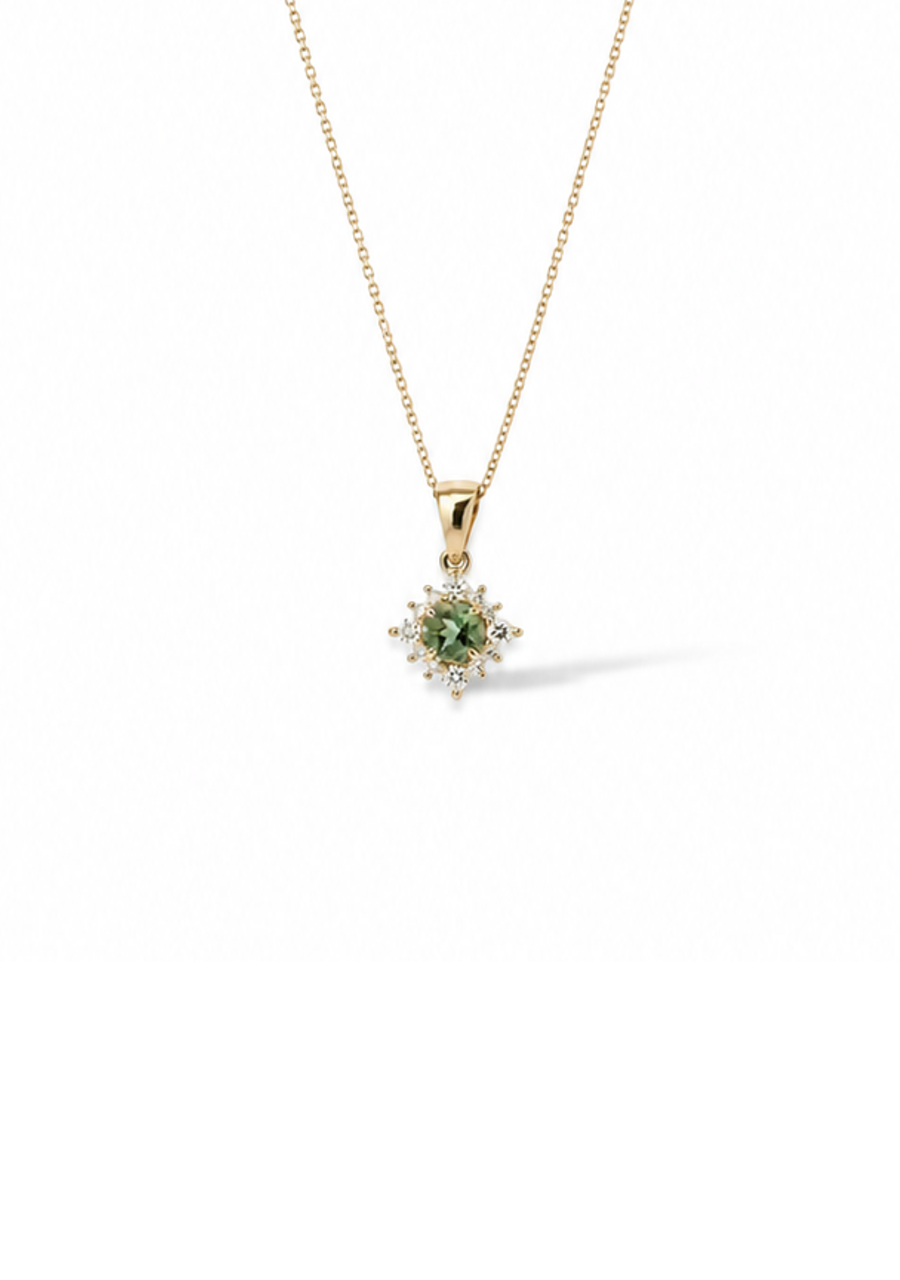 9ct Yellow Gold Mint Tourmaline & Diamond Pendant