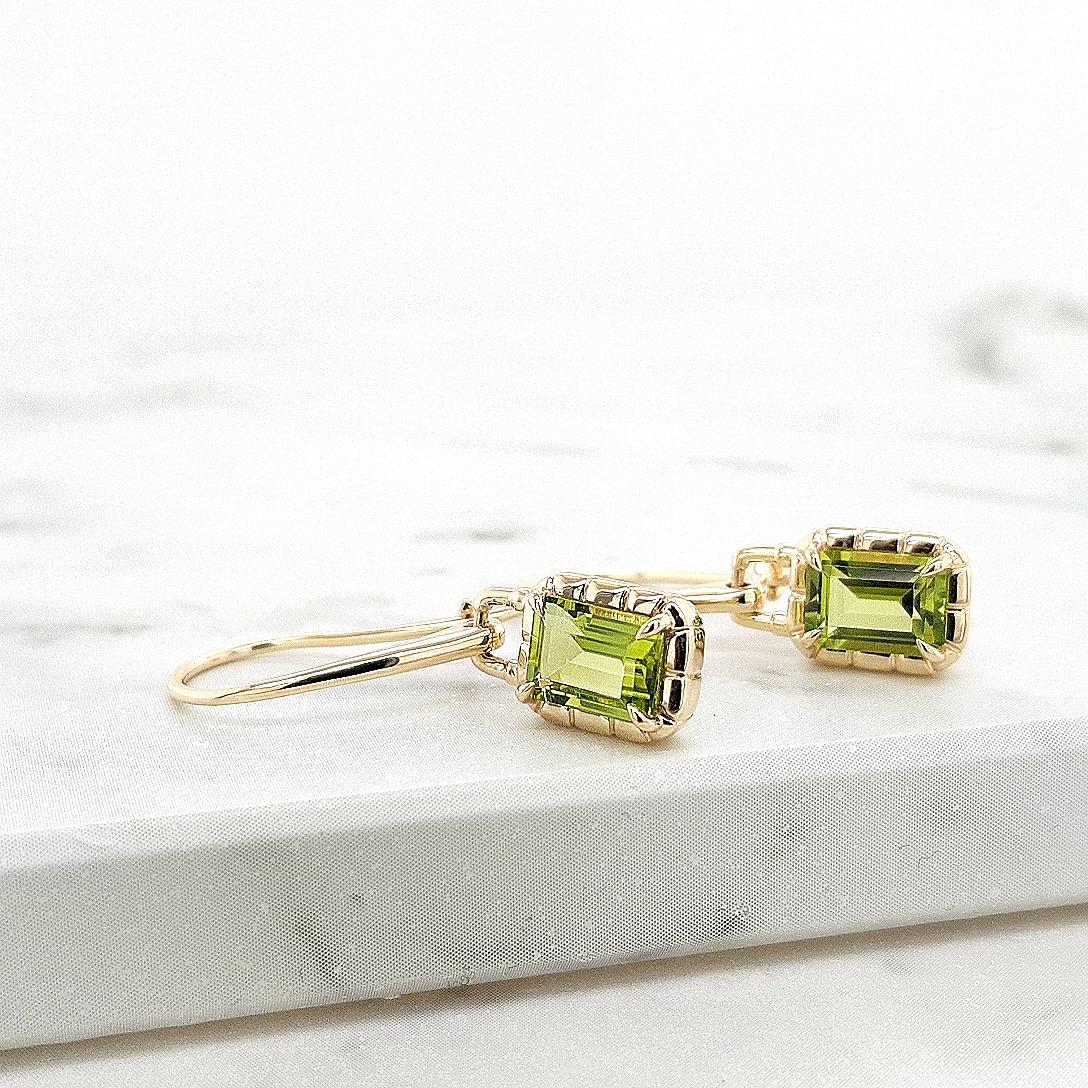 Peridot Hook Earrings in 9ct Yellow Gold