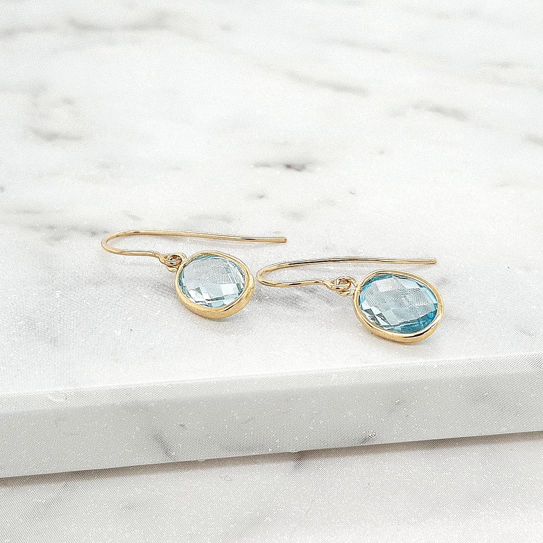 Blue Topaz 9ct Yellow Gold Drop Earrings
