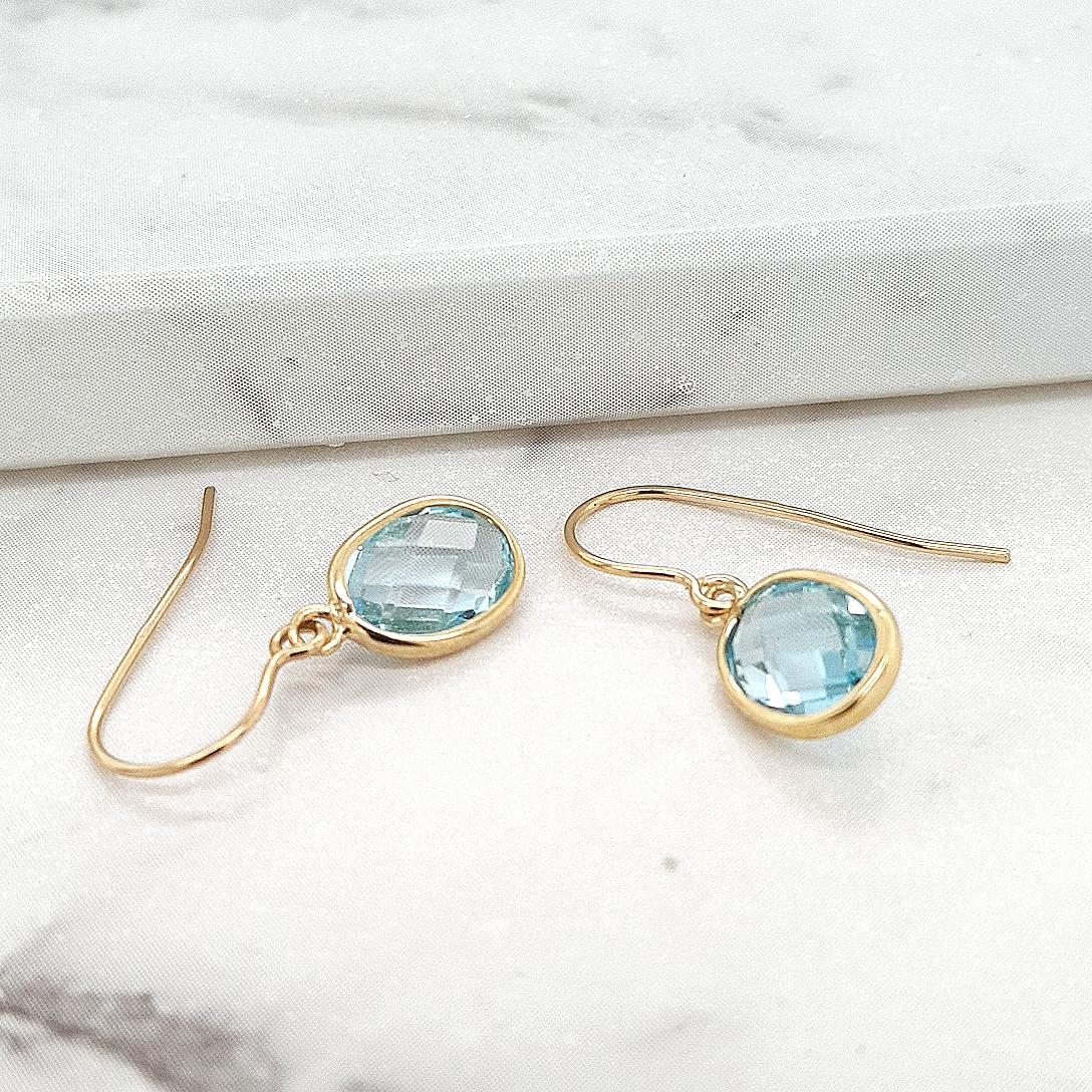 Blue Topaz 9ct Yellow Gold Drop Earrings