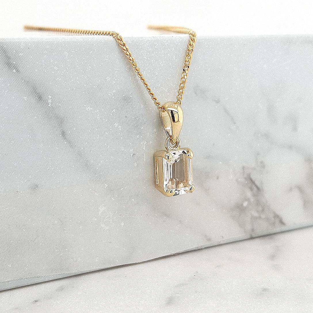 Clear Quartz 9ct Yellow Gold Octagonal Pendant
