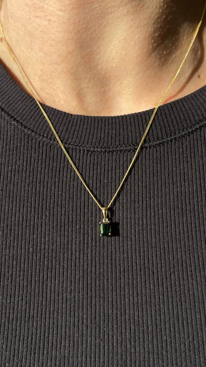 Green Tourmaline Octagonal Pendant in 9ct Yellow Gold