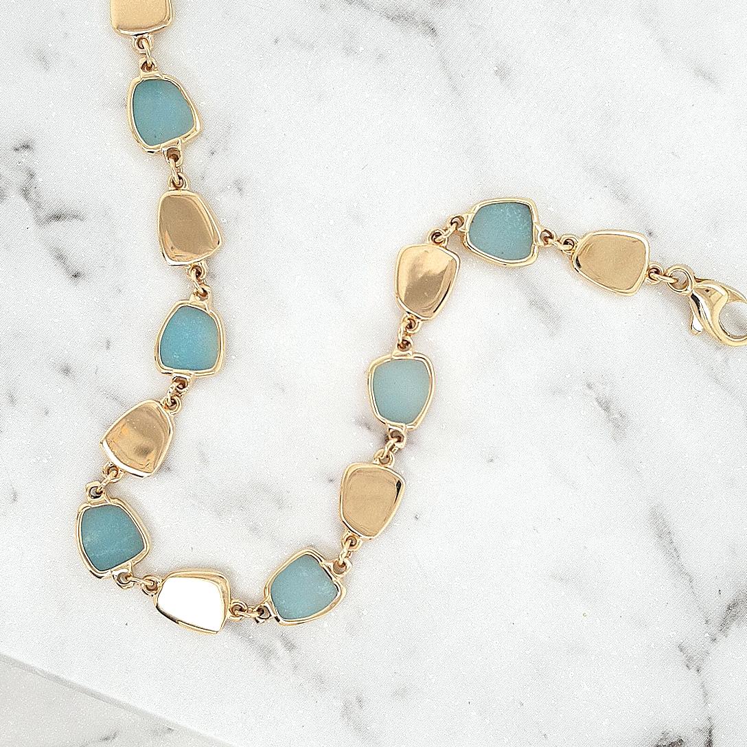Amazonite 9ct Yellow Gold Bell Shape Bracelet
