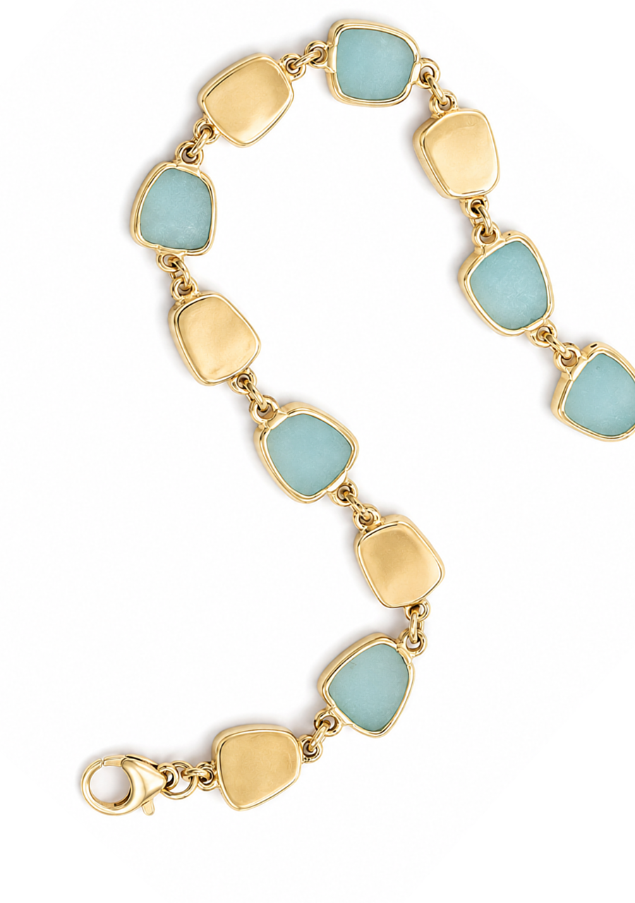 Amazonite 9ct Yellow Gold Bell Shape Bracelet