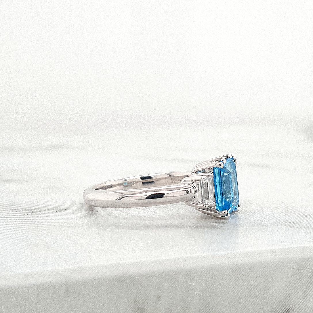 Blue Topaz & Lab Grown Diamond Three Stone Ring