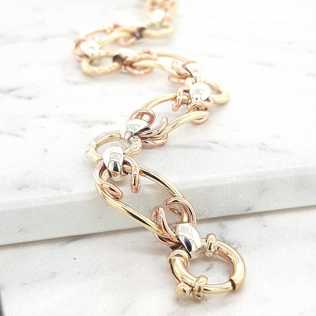 9ct Tri Tone Engraved Fancy Link Bracelet