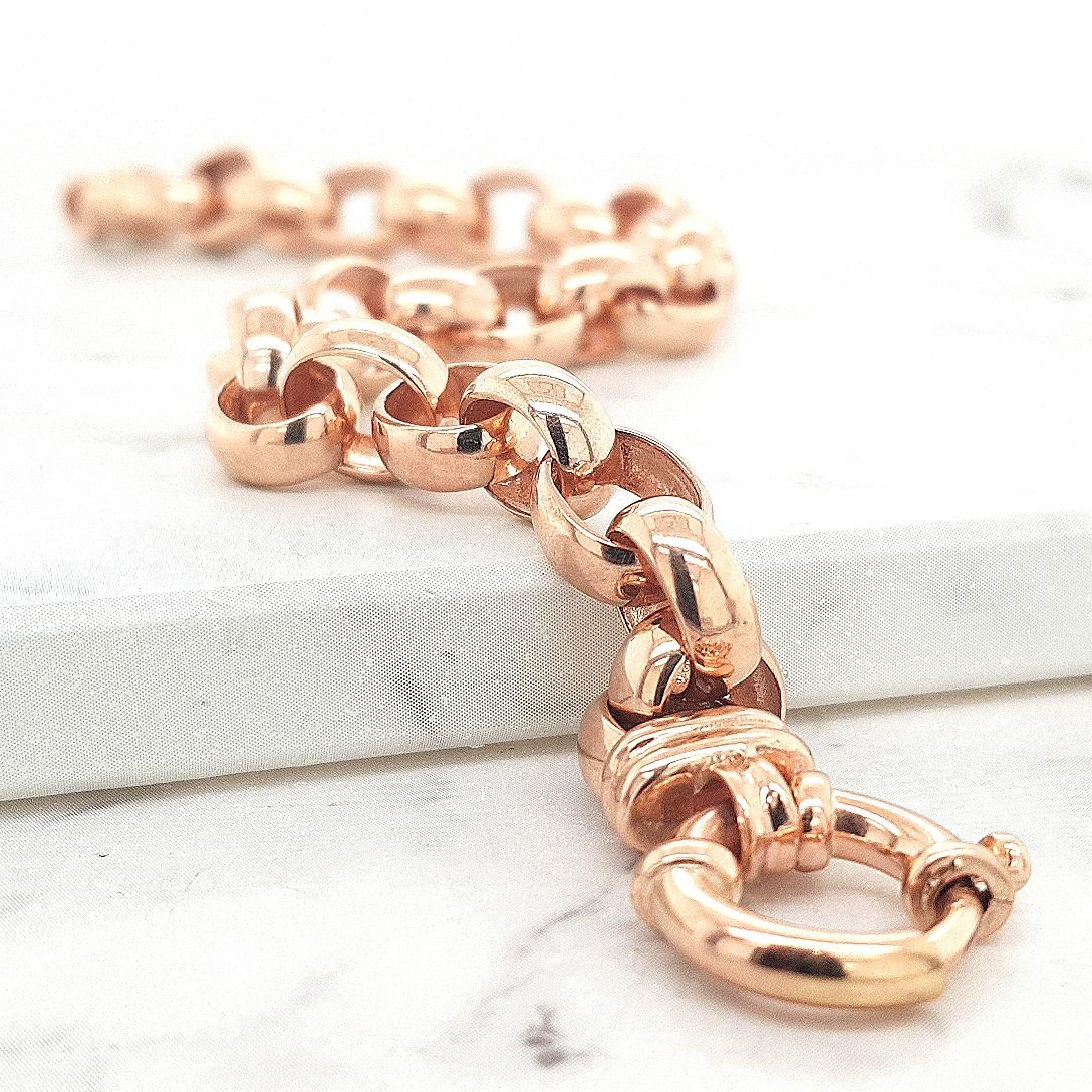 9ct Rose Gold Oval Plain Belcher Bracelet