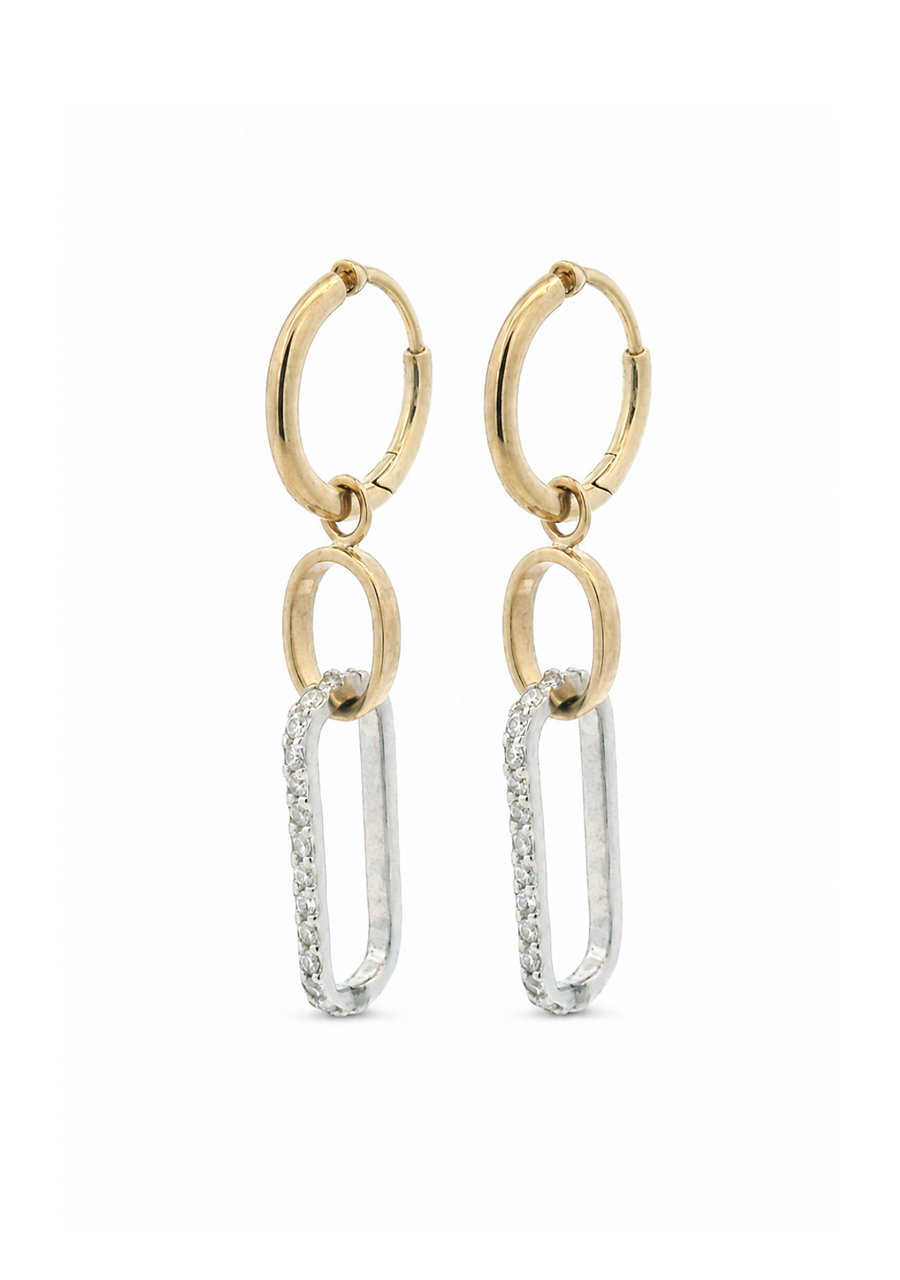 9ct Yellow Gold Diamond Paperclip Drop Earrings