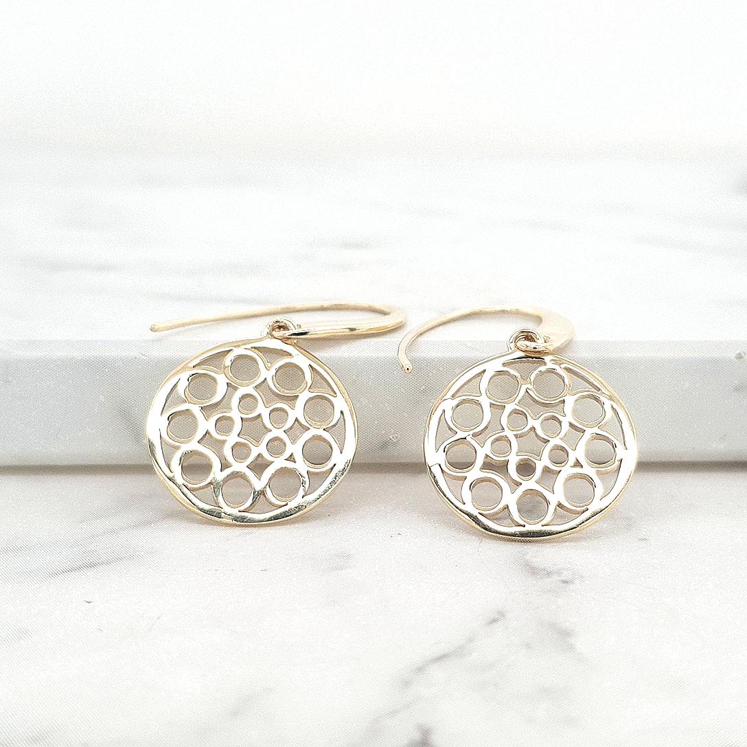 9ct Yellow Gold Circle Openwork Hook Earrings