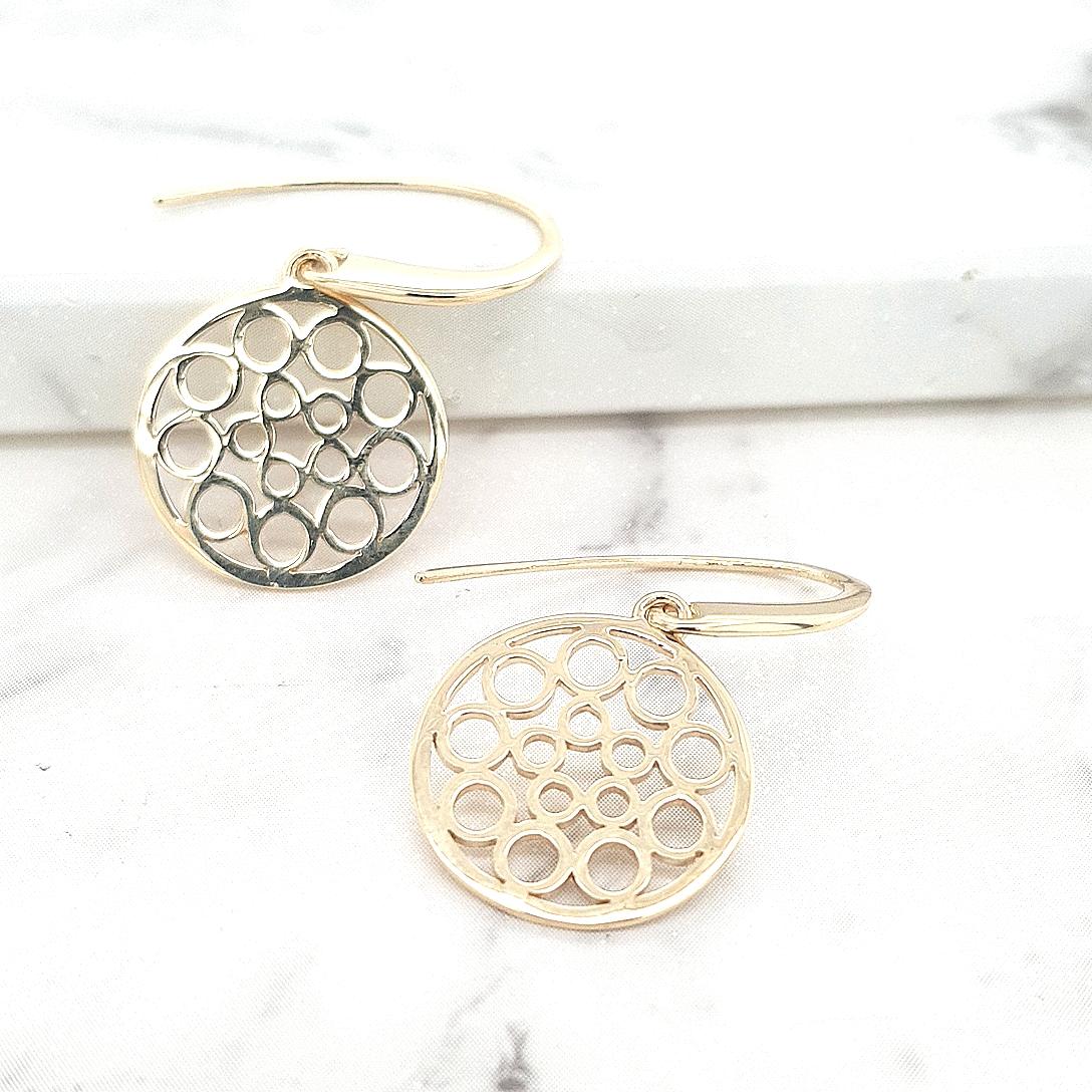 9ct Yellow Gold Circle Openwork Hook Earrings