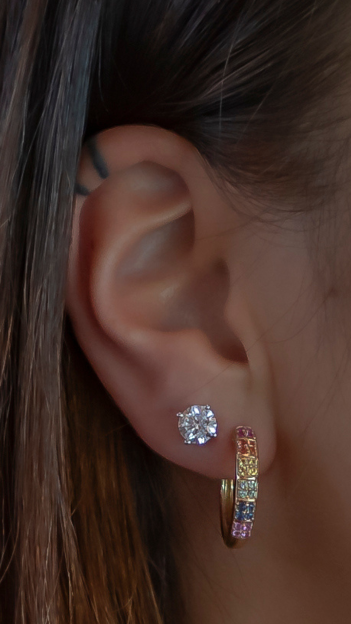 Pavé Mixed Sapphire Hoops in 9ct Yellow Gold