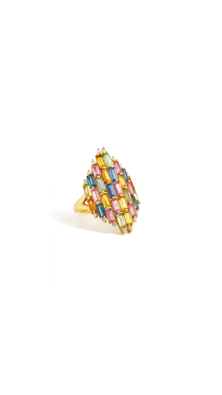 Multi Coloured Sapphire & Diamond Dress Ring in 9ct Yellow Gold