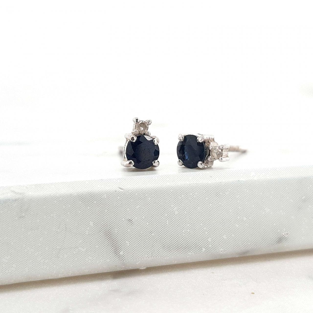 Sapphire & Diamond 14ct White Gold Stud Earrings