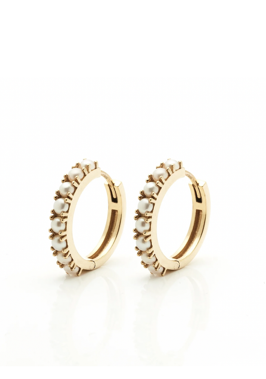 Silk & Steel Venus Pearl Gold Sleeper Hoop Earrings