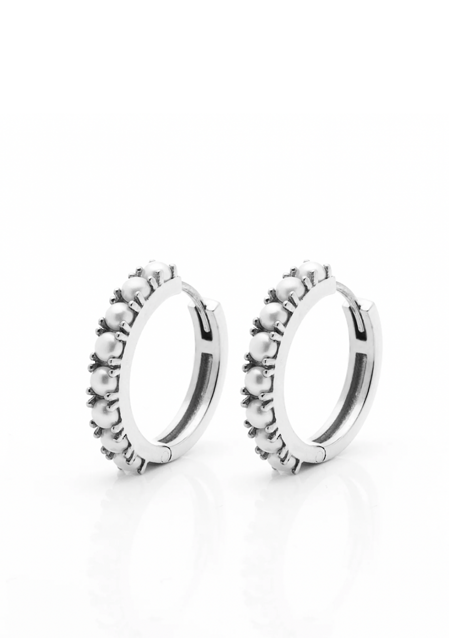 Silk & Steel Venus Pearl Silver Sleeper Hoop Earrings