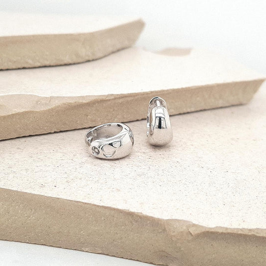 Sterling Silver Small Huggie Earrings with Heart Cut Out