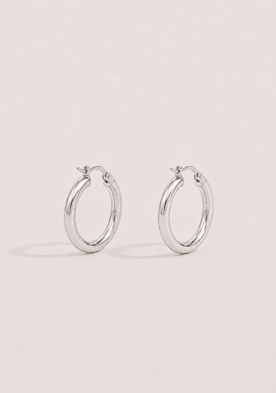 9ct White Gold 2.5x10mm Round Hoop Earrings