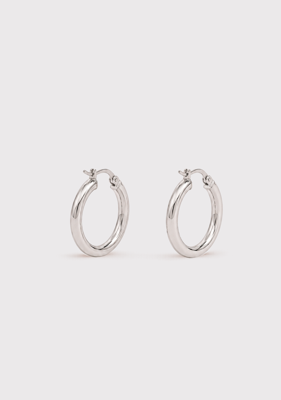 9ct White Gold 2.5x10mm Round Hoop Earrings