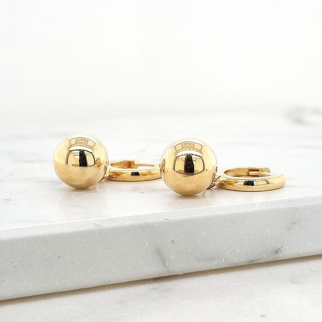 9ct Yellow Gold Euroball Drop Huggie Earrings