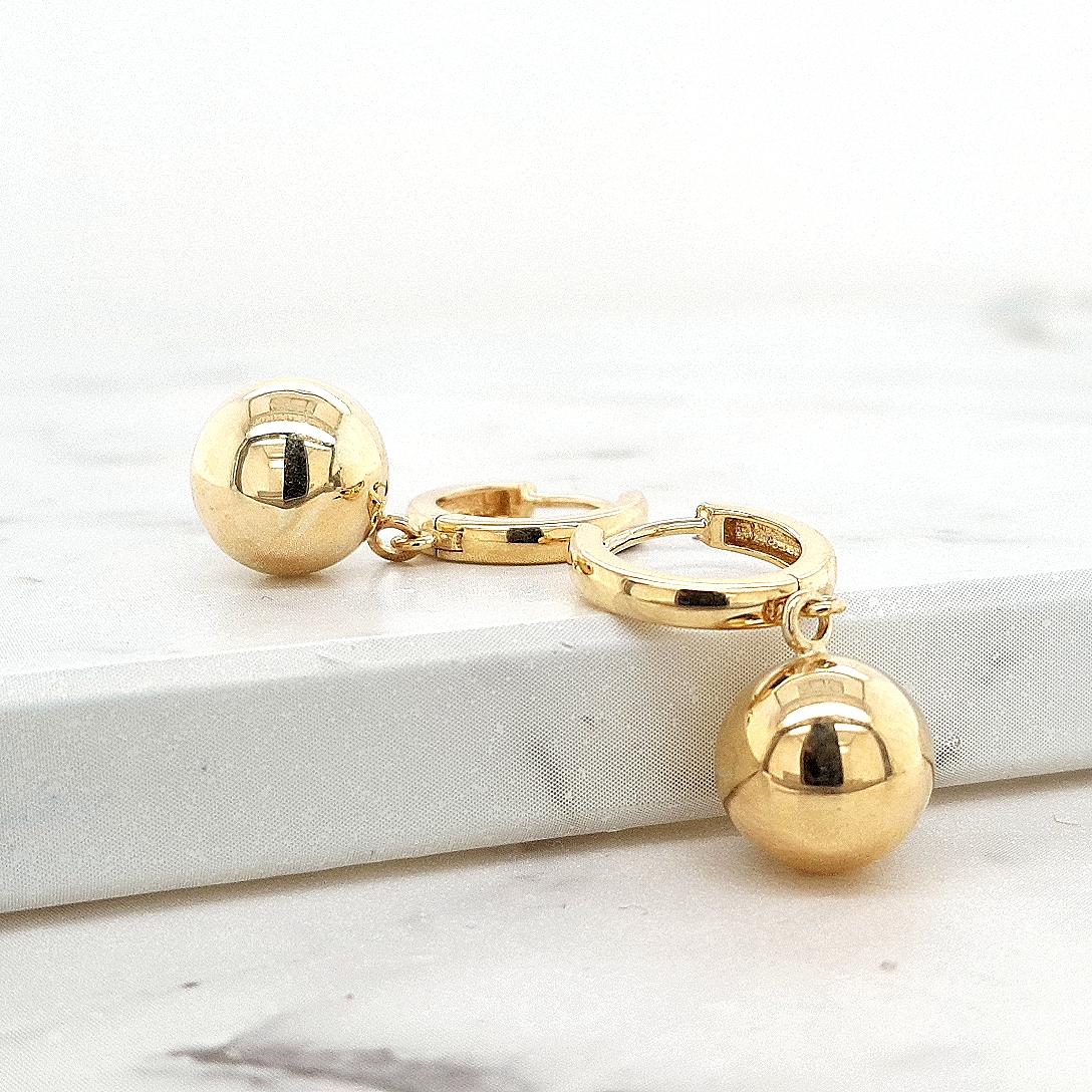 9ct Yellow Gold Euroball Drop Huggie Earrings