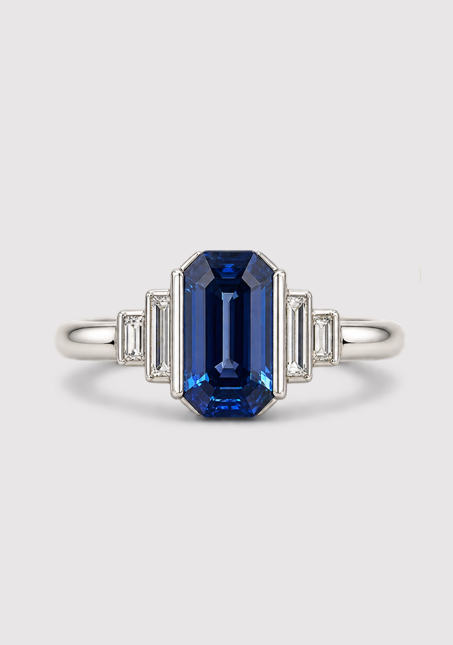 Sapphire & Diamond 18ct White Gold Five Stone Ring