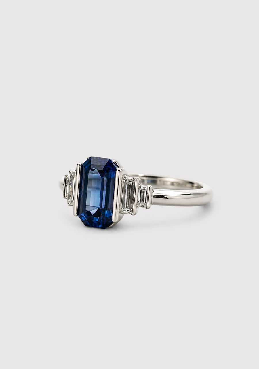 Sapphire & Diamond 18ct White Gold Five Stone Ring