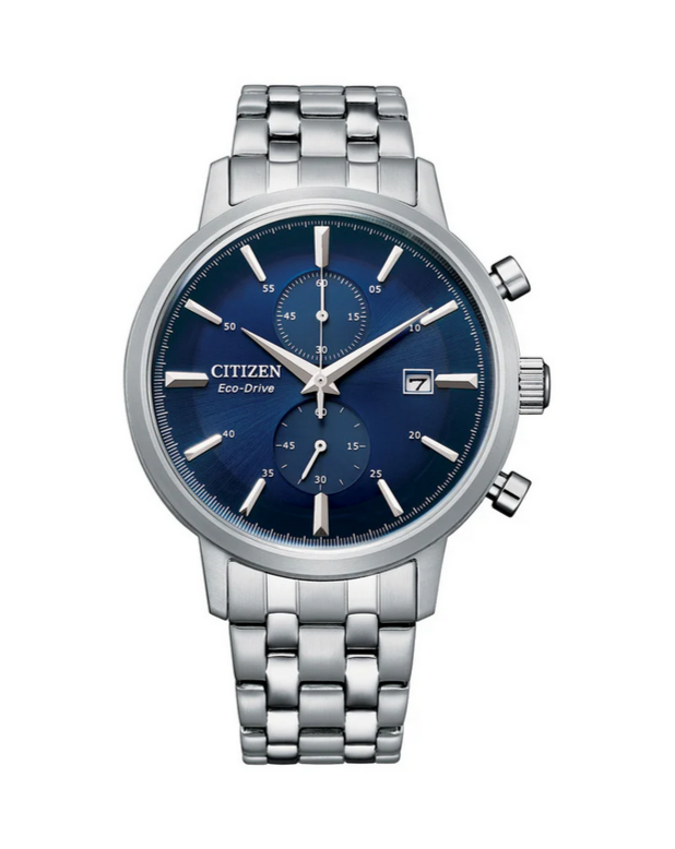 Citizen Gents Stainless Steel Eco-Drive Watch with Blue Dial