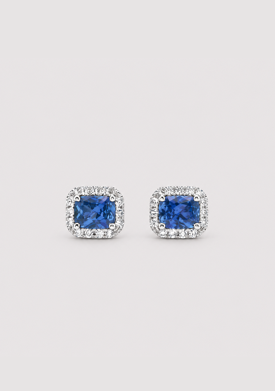 Ceylonese Sapphire & Diamond 18ct White Gold Stud Earrings