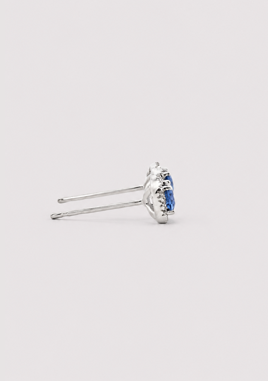 Ceylonese Sapphire & Diamond 18ct White Gold Stud Earrings