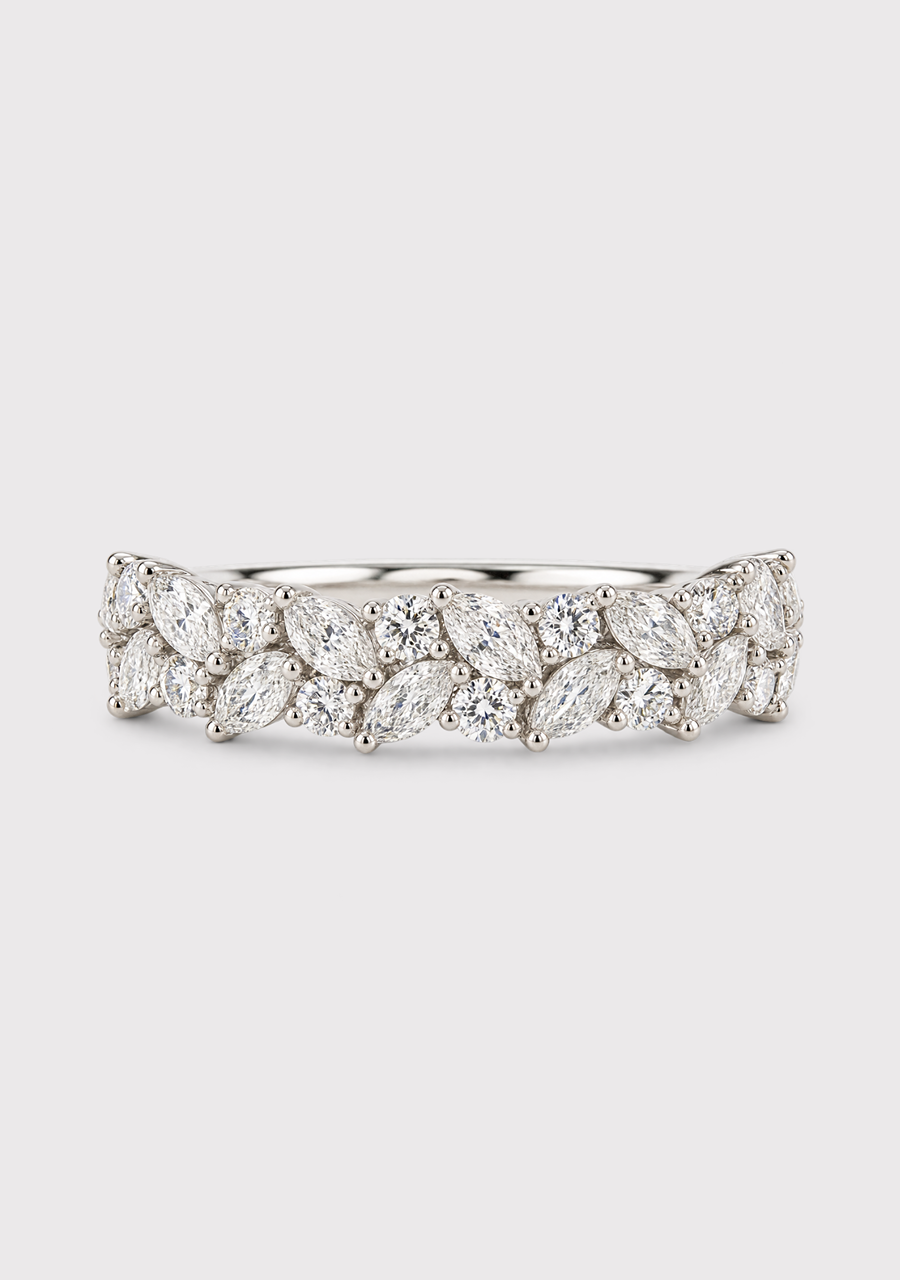 18ct White Gold Marquise & Round Diamond Ring