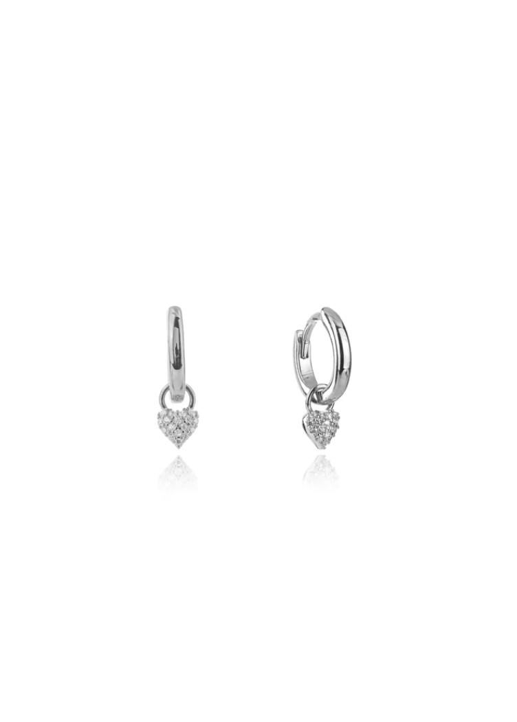 Georgini Sterling Silver Sweetheart Sparkly Heart Mini Drop Hoop Earrings