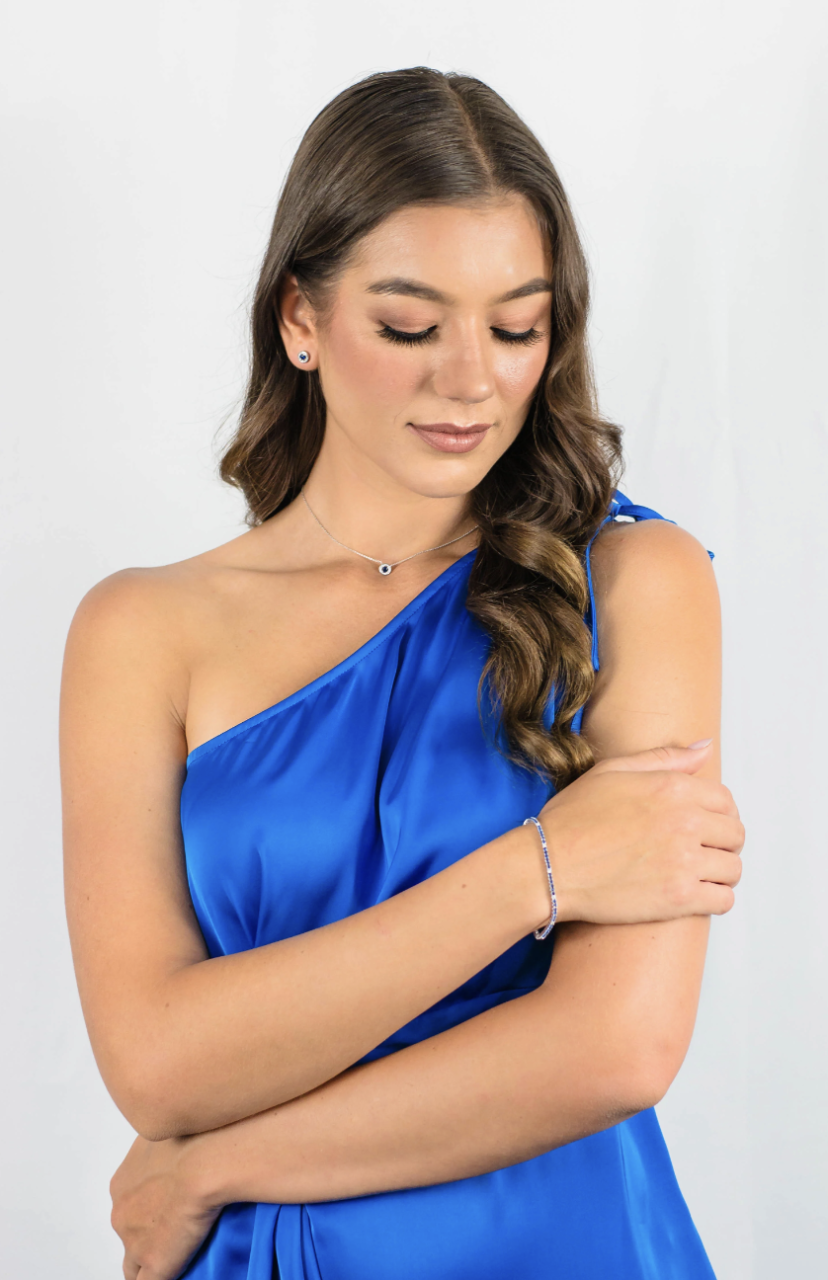 Georgini Milestone Created Sapphire Nano and White Cubic Zirconia 2mm Sterling Silver Tennis Bracelet