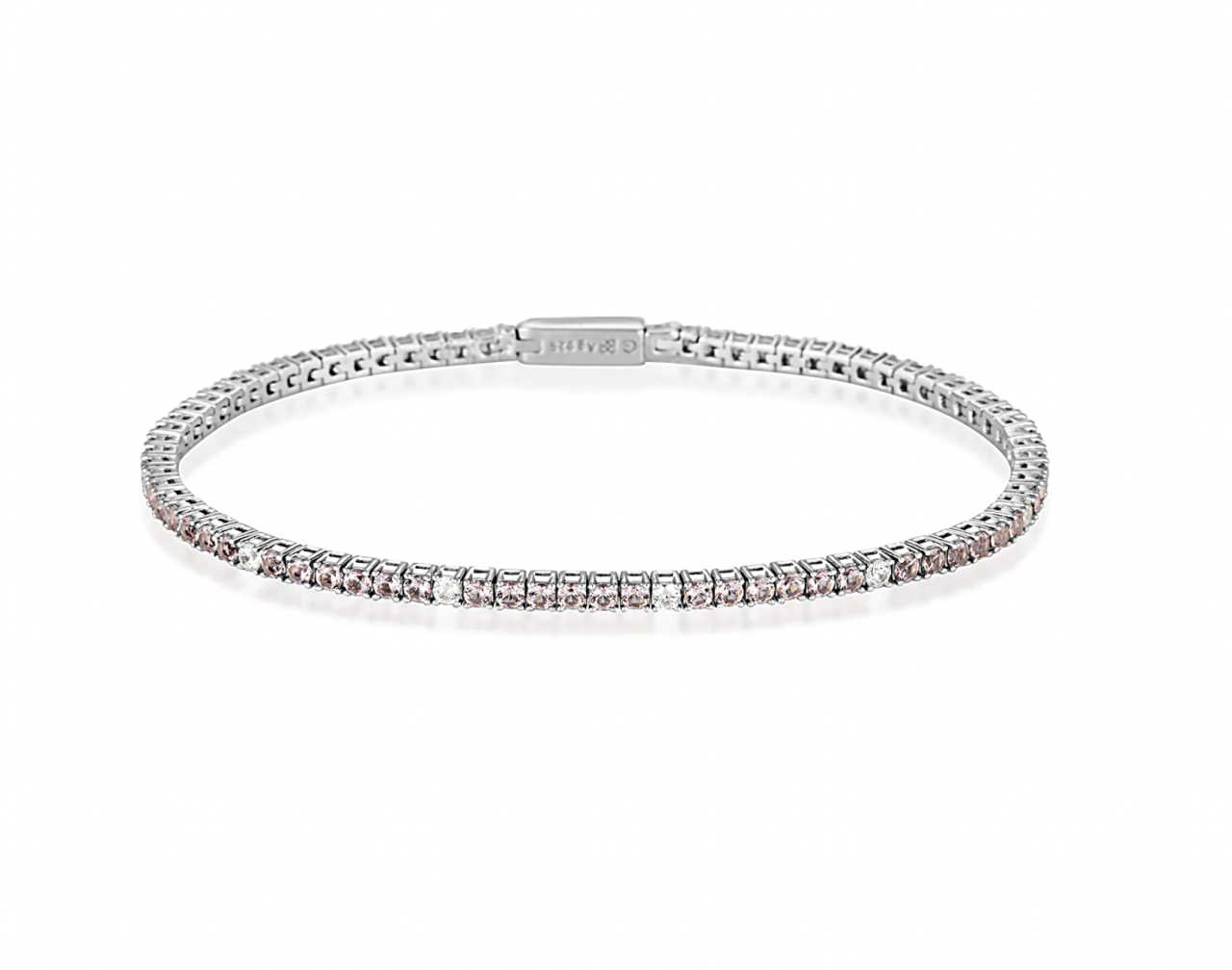 Georgini Milestone Created Morganite and White Cubic Zirconia 2mm Sterling Silver Tennis Bracelet
