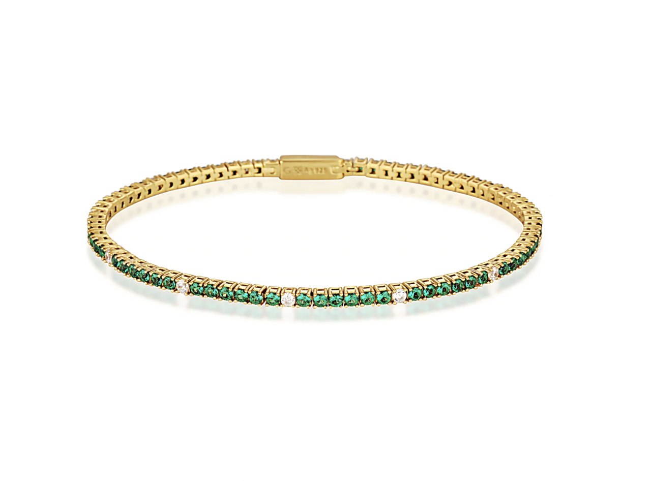 Georgini Milestone Created Emerald and White Cubic Zirconia 2mm Gold Plated Tennis Bracelet