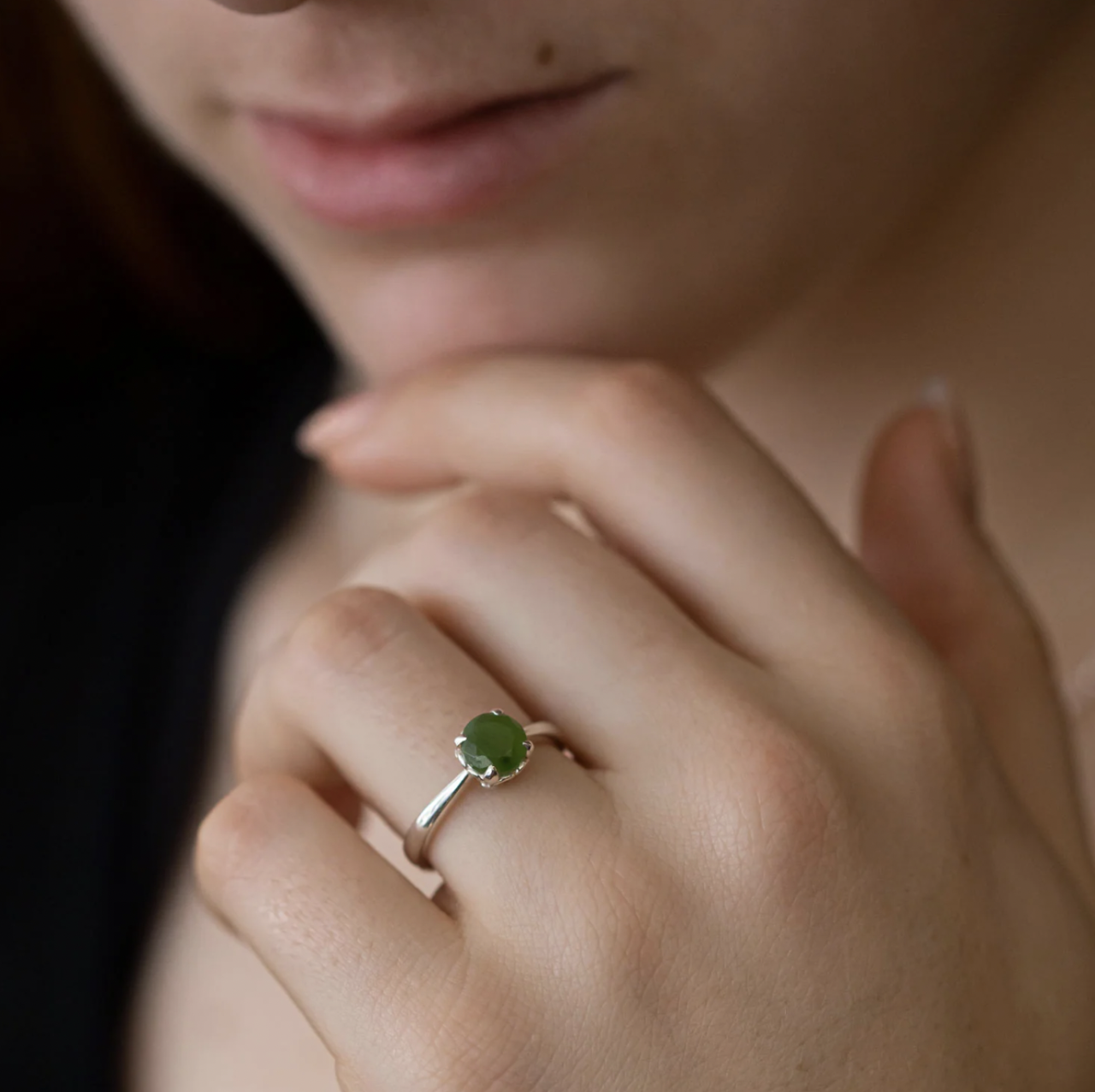 Nick Von K Baby Dewdrop ring with Pounamu Sterling Silver