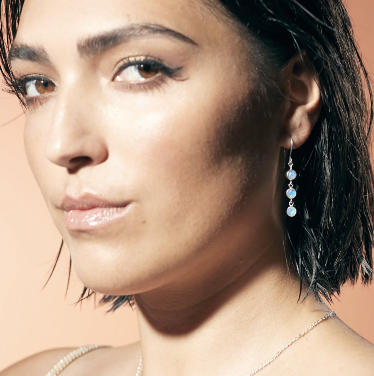 Nick Von K Rainbow Moonstone 3 Muses Earrings Sterling Silver