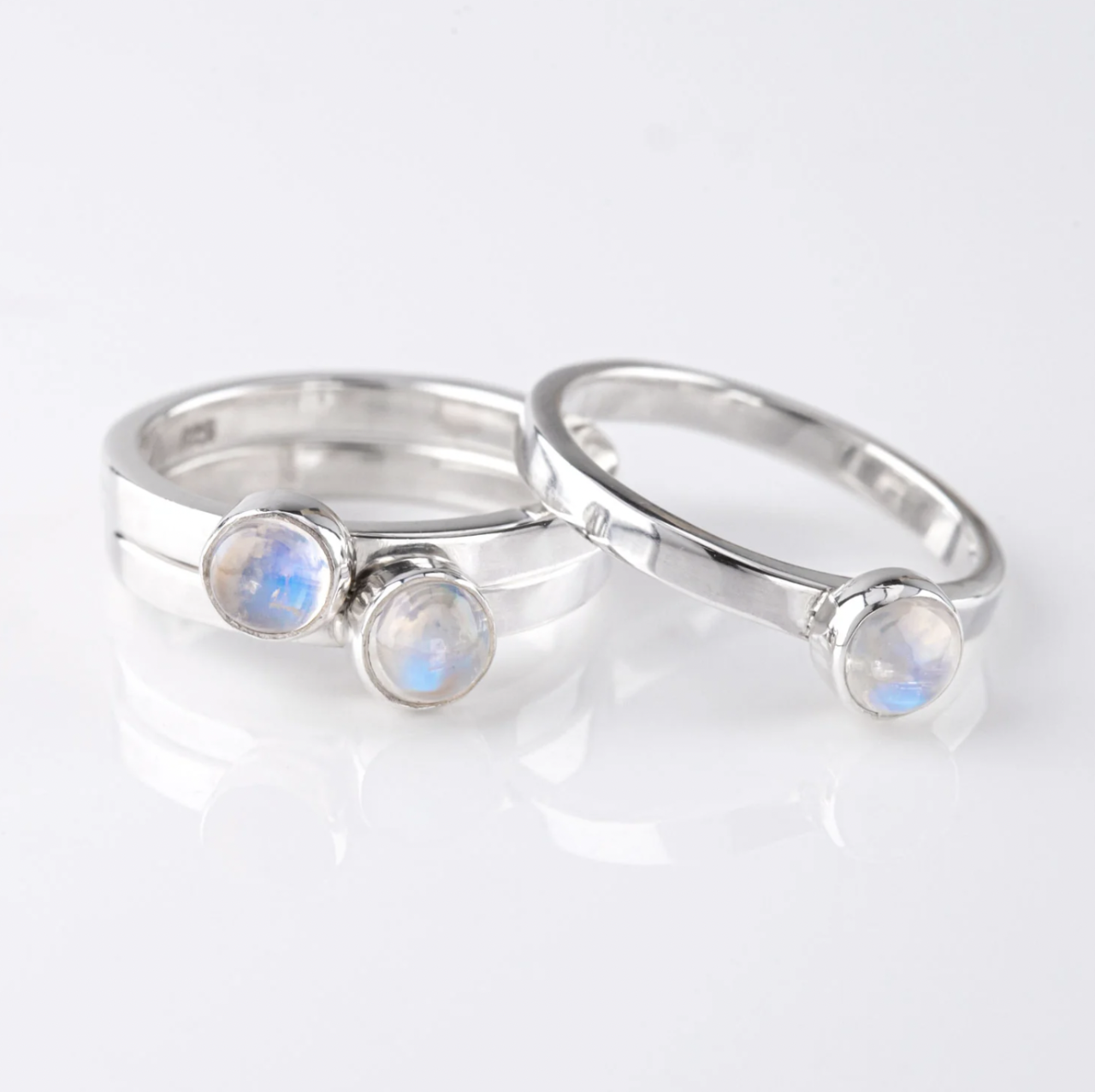 Nick Von K Rainbow Moonstone 3 Muses Ring Sterling Silver. Size P