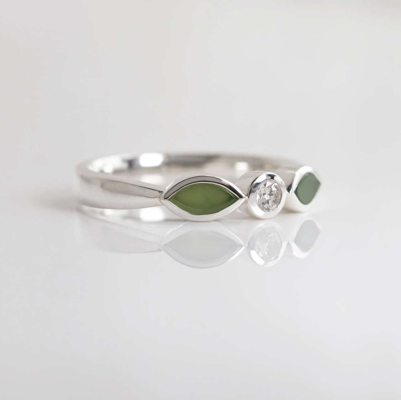 Nick Von K Pounamu & Cubic Zirconia Blossom Ring Sterling Silver