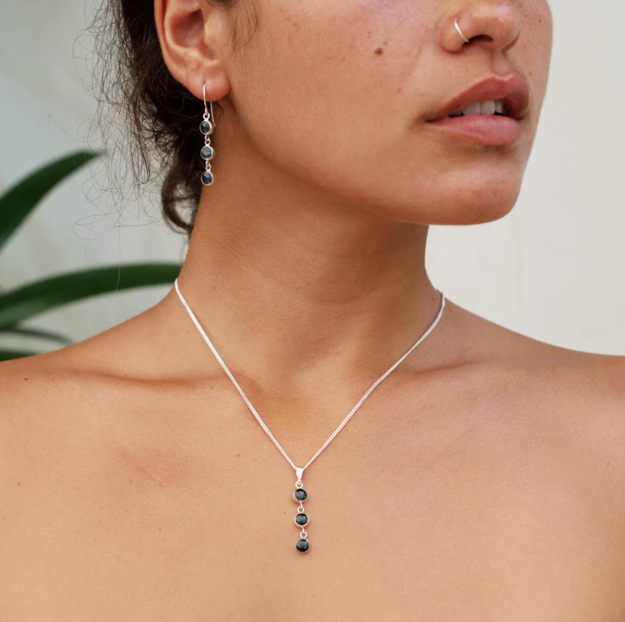 Nick Von K Black Pounamu 3 Muses Earrings Sterling Silver