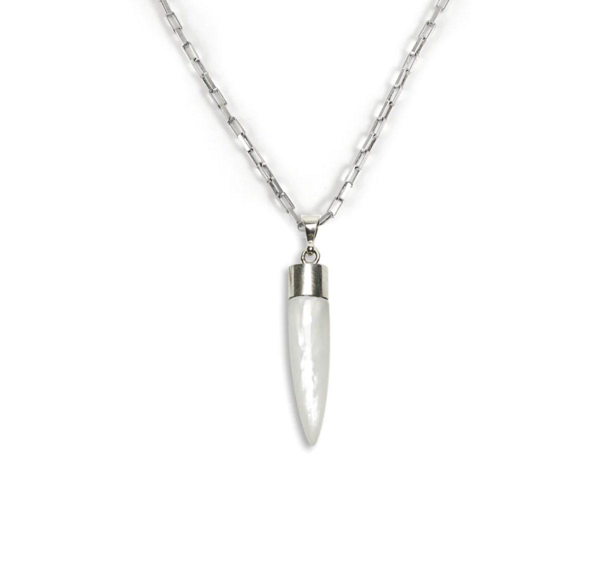 Nick Von K Mother of Pearl Point Charm Sterling Silver Necklace