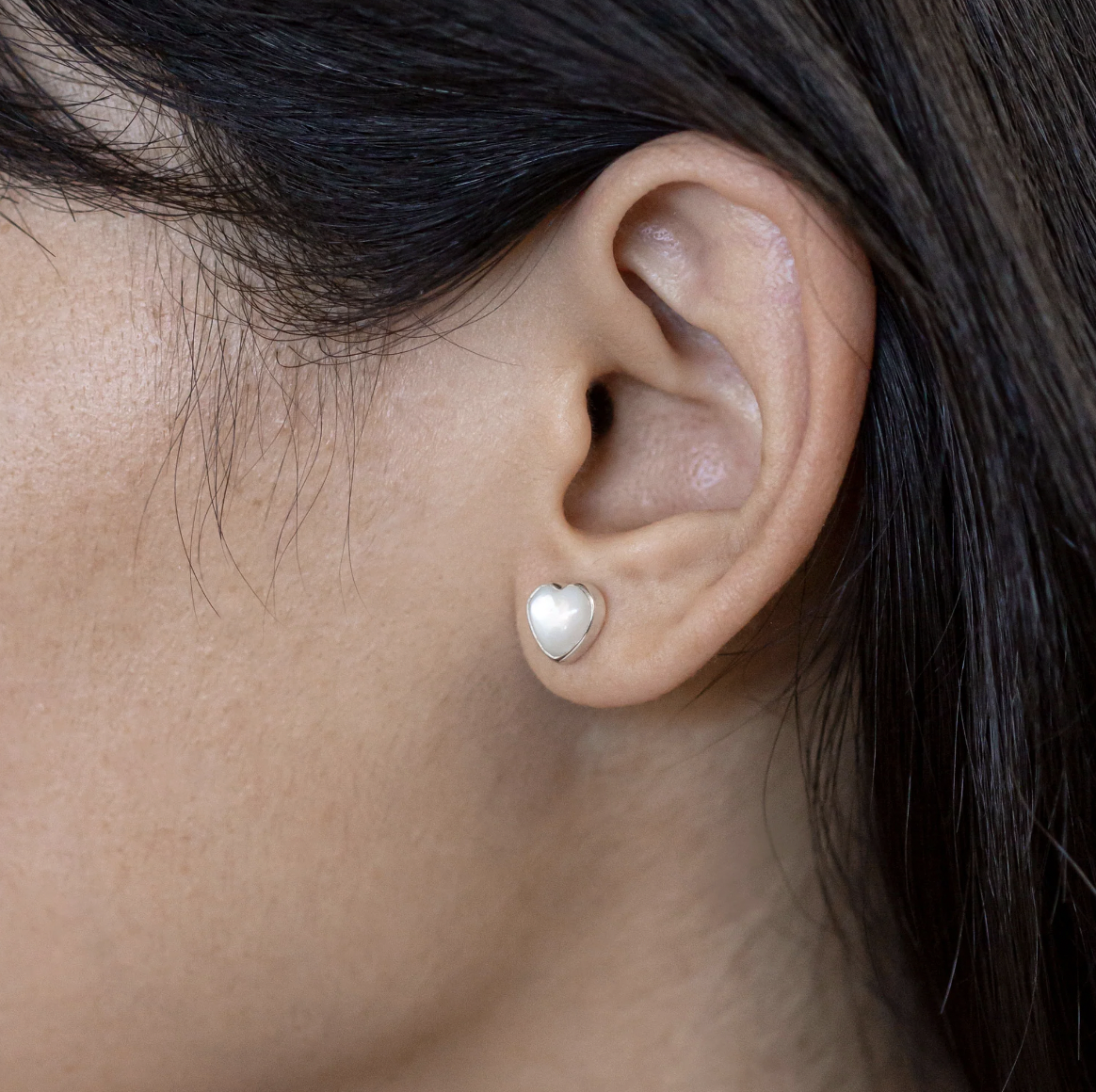 Nick Von K Mother of Pearl Shell Heart Stud Earrings Sterling Silver