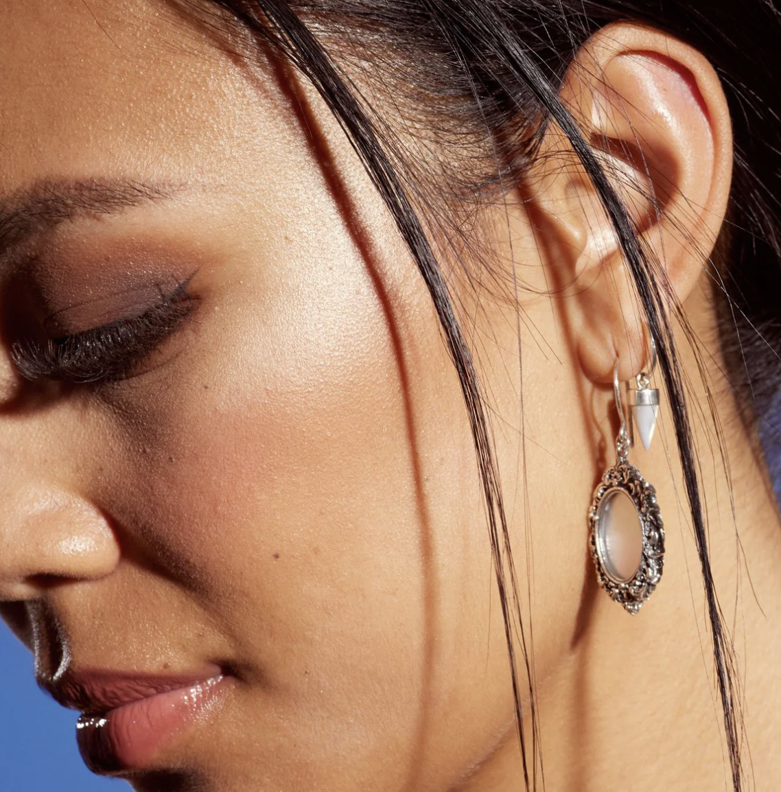 Nick Von K Mother of Pearl Shell Tiny Point Earrings Sterling Silver