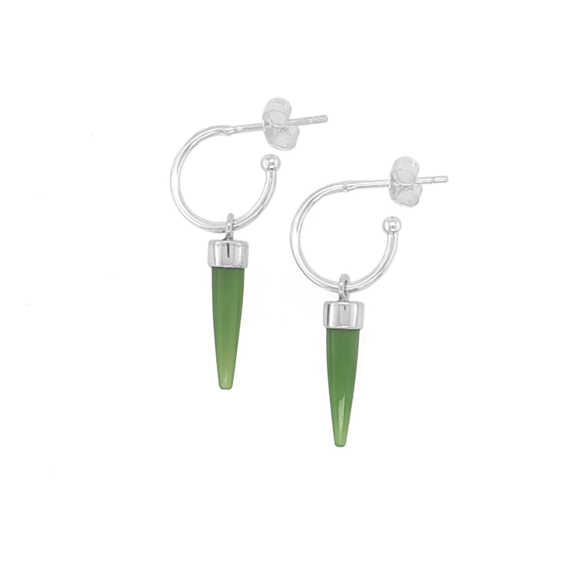 Nick Von K Pounamu Skinny Point Earrings Sterling Silver