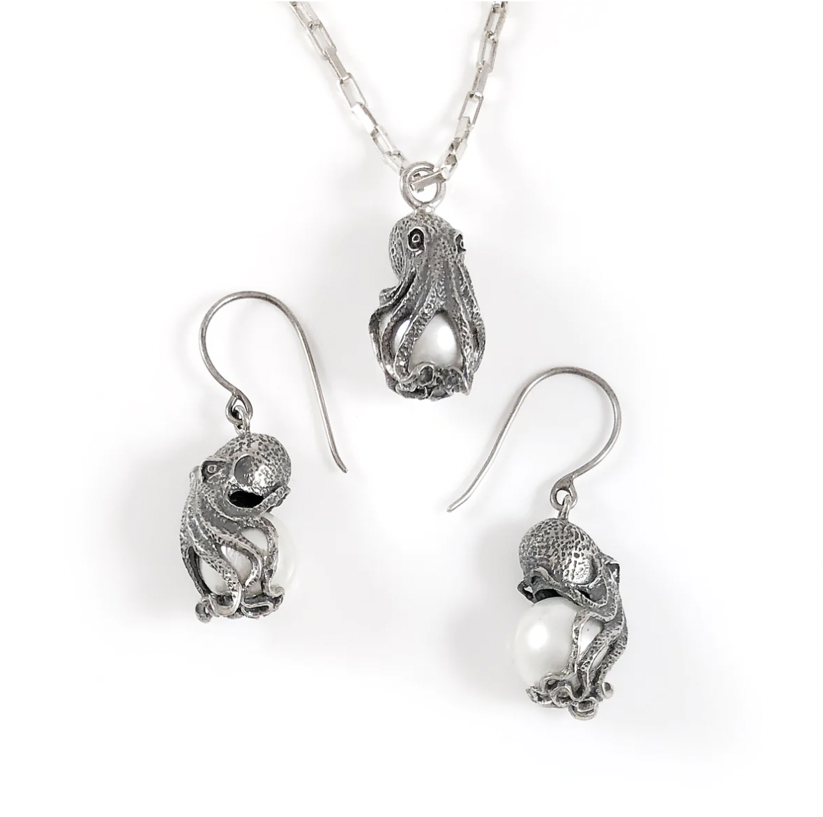 Nick Von K Octo White Pearl Pendant Sterling Silver Necklace